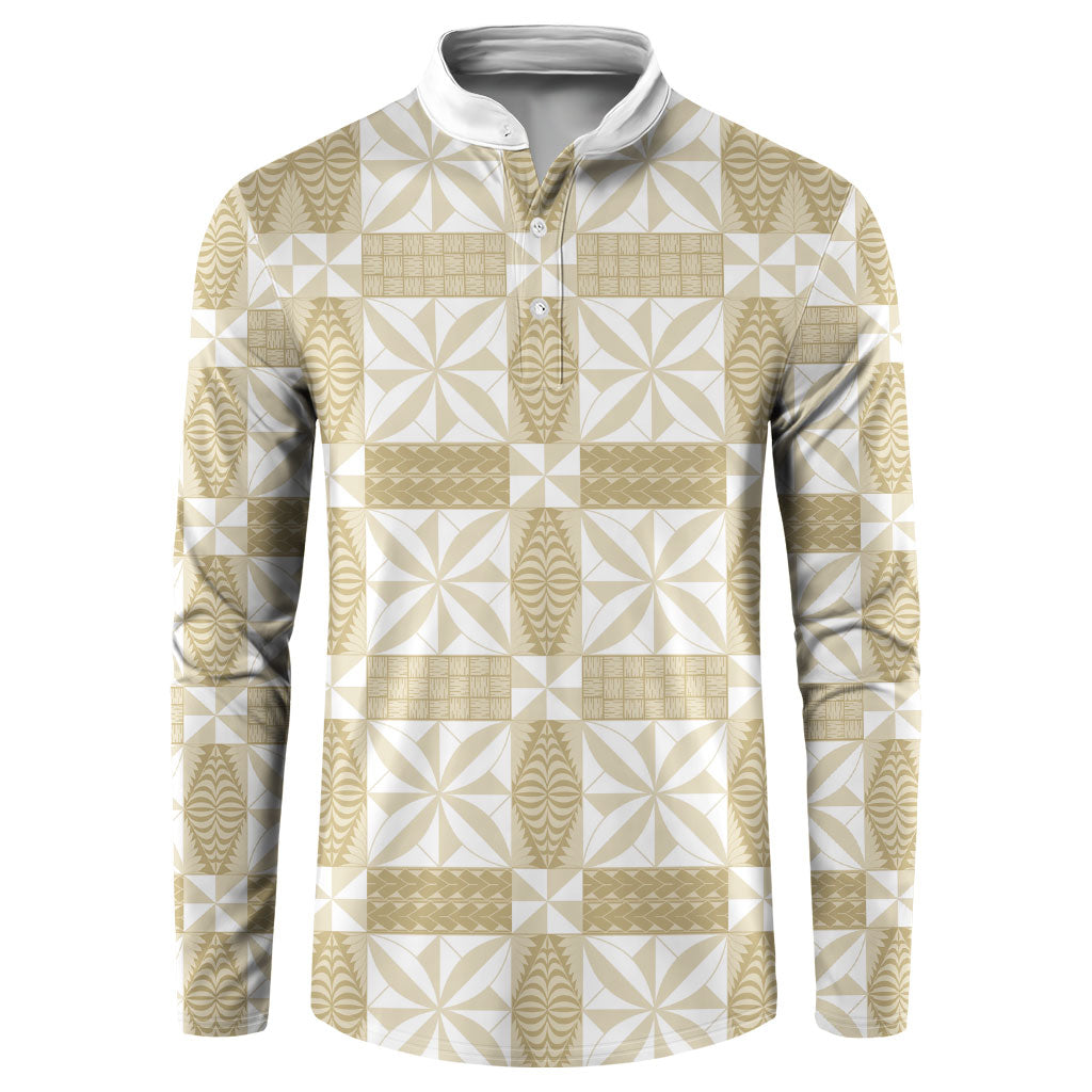 Beige Ngatu Pattern Malo e Lelei Tonga Button Sweatshirt LT14 Beige - Polynesian Pride