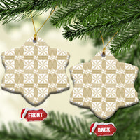 Beige Ngatu Pattern Malo e Lelei Tonga Ceramic Ornament LT14 Snow Flake Beige - Polynesian Pride