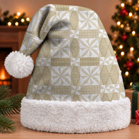 Beige Ngatu Pattern Malo e Lelei Tonga Christmas Santa Hat LT14 With Fur Beige - Polynesian Pride