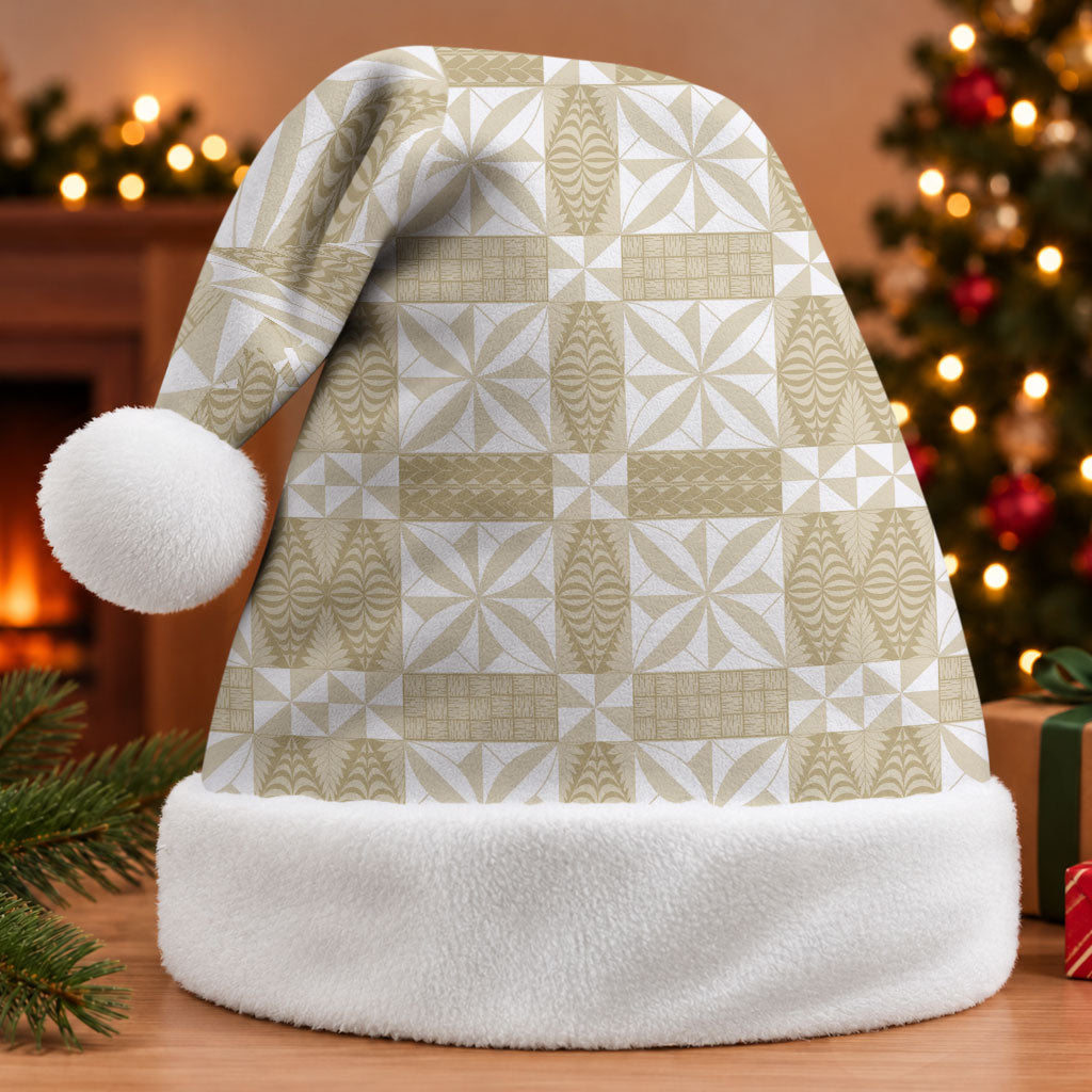 Beige Ngatu Pattern Malo e Lelei Tonga Christmas Santa Hat LT14 Without Fur Beige - Polynesian Pride
