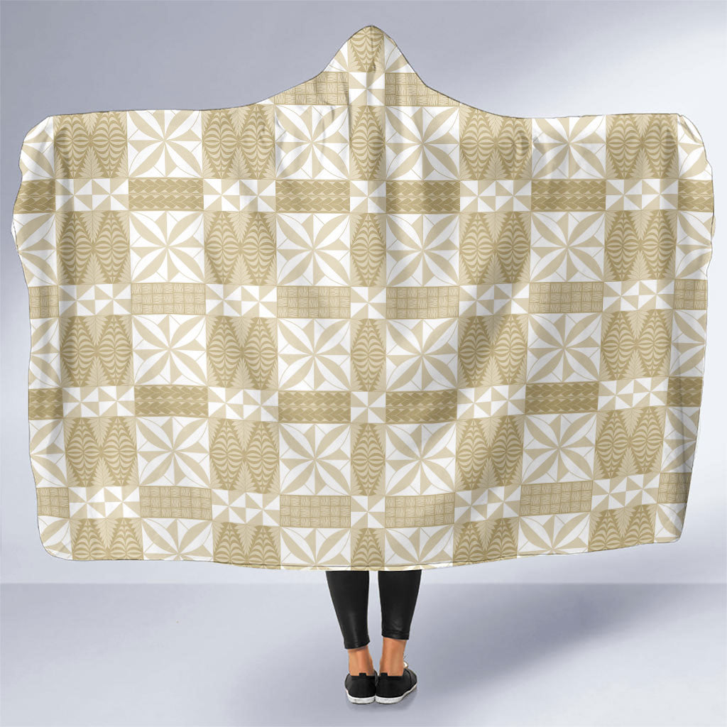 Beige Ngatu Pattern Malo e Lelei Tonga Hooded Blanket LT14 One Size Beige - Polynesian Pride