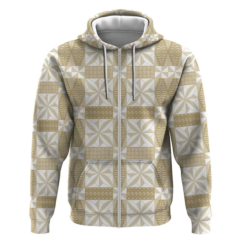 Beige Ngatu Pattern Malo e Lelei Tonga Hoodie LT14 Zip Hoodie Beige - Polynesian Pride