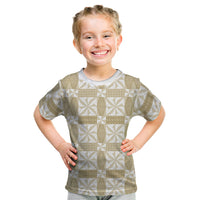 Beige Ngatu Pattern Malo e Lelei Tonga Kid T Shirt LT14 Beige - Polynesian Pride