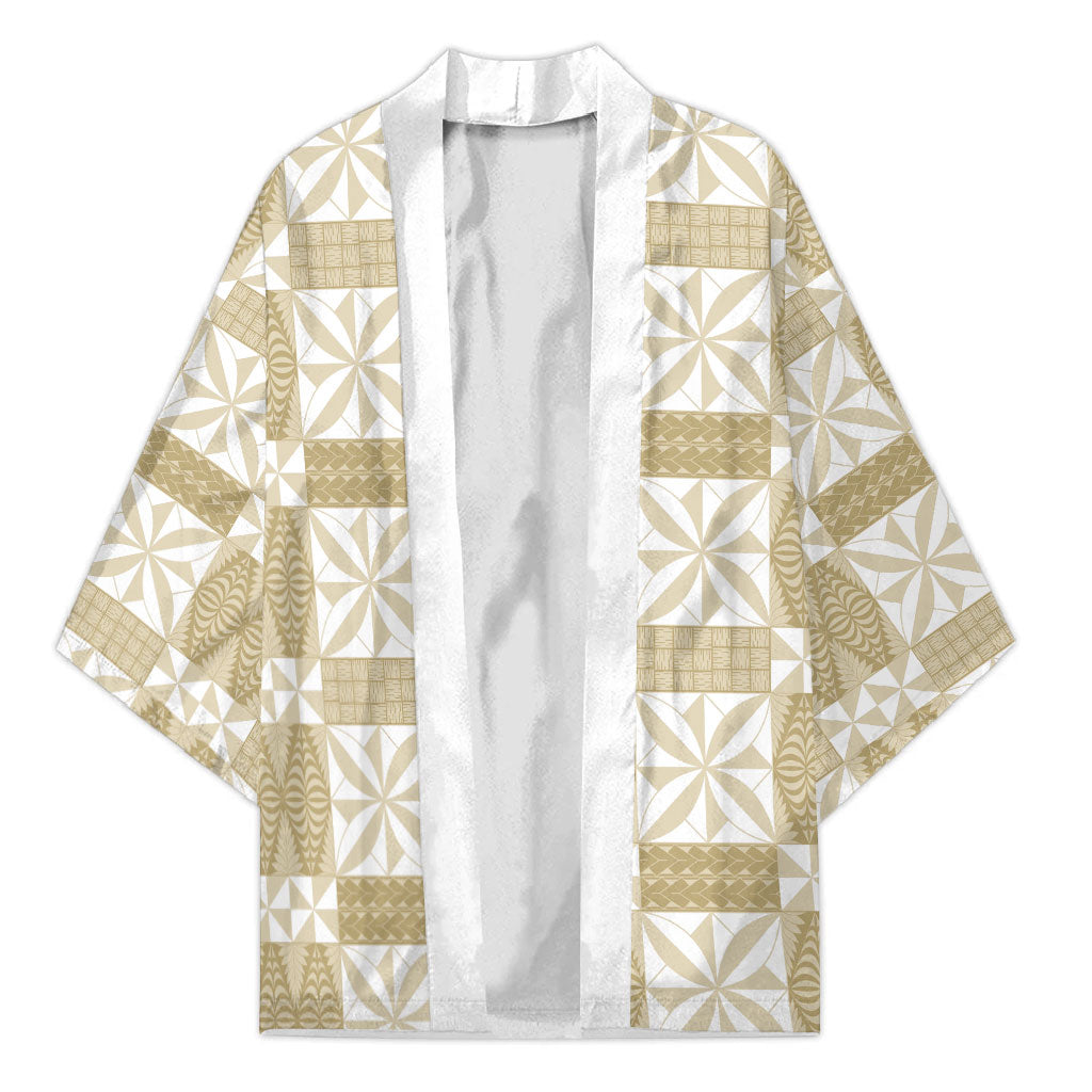 Beige Ngatu Pattern Malo e Lelei Tonga Kimono LT14 Unisex Beige - Polynesian Pride