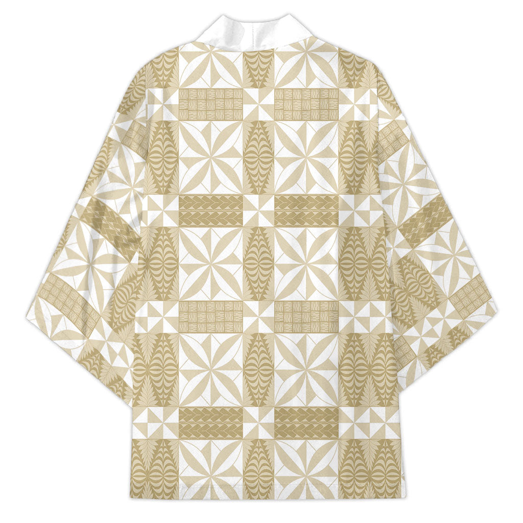 Beige Ngatu Pattern Malo e Lelei Tonga Kimono LT14 - Polynesian Pride