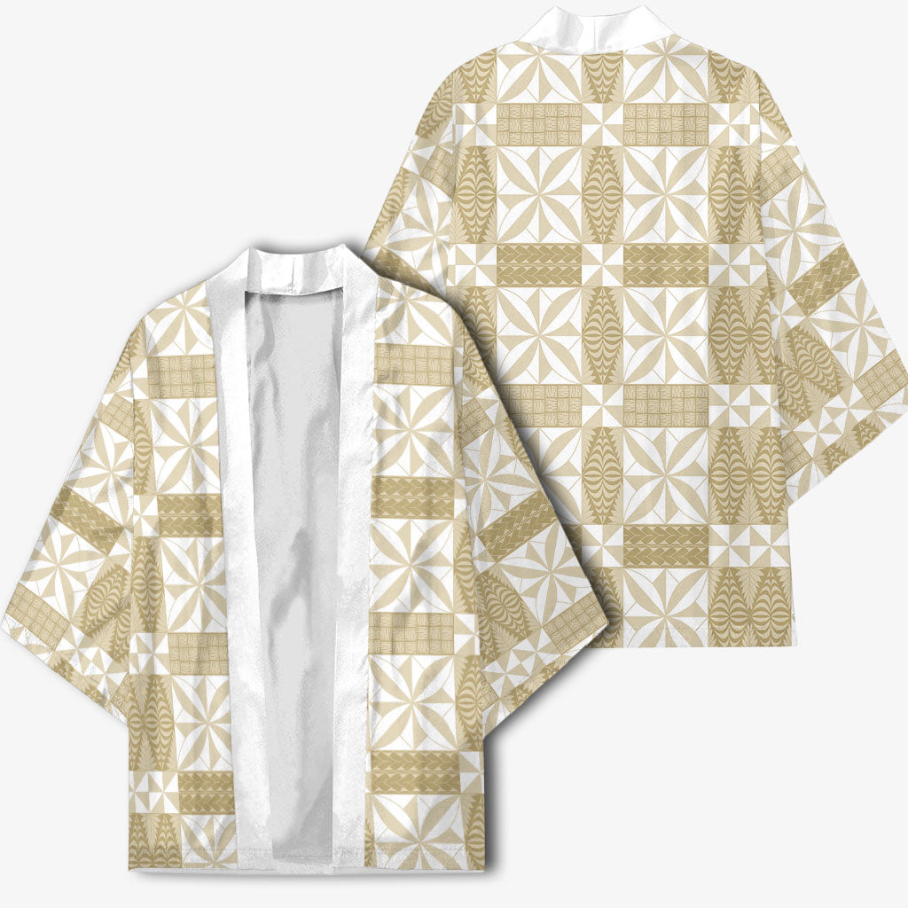Beige Ngatu Pattern Malo e Lelei Tonga Kimono LT14 - Polynesian Pride