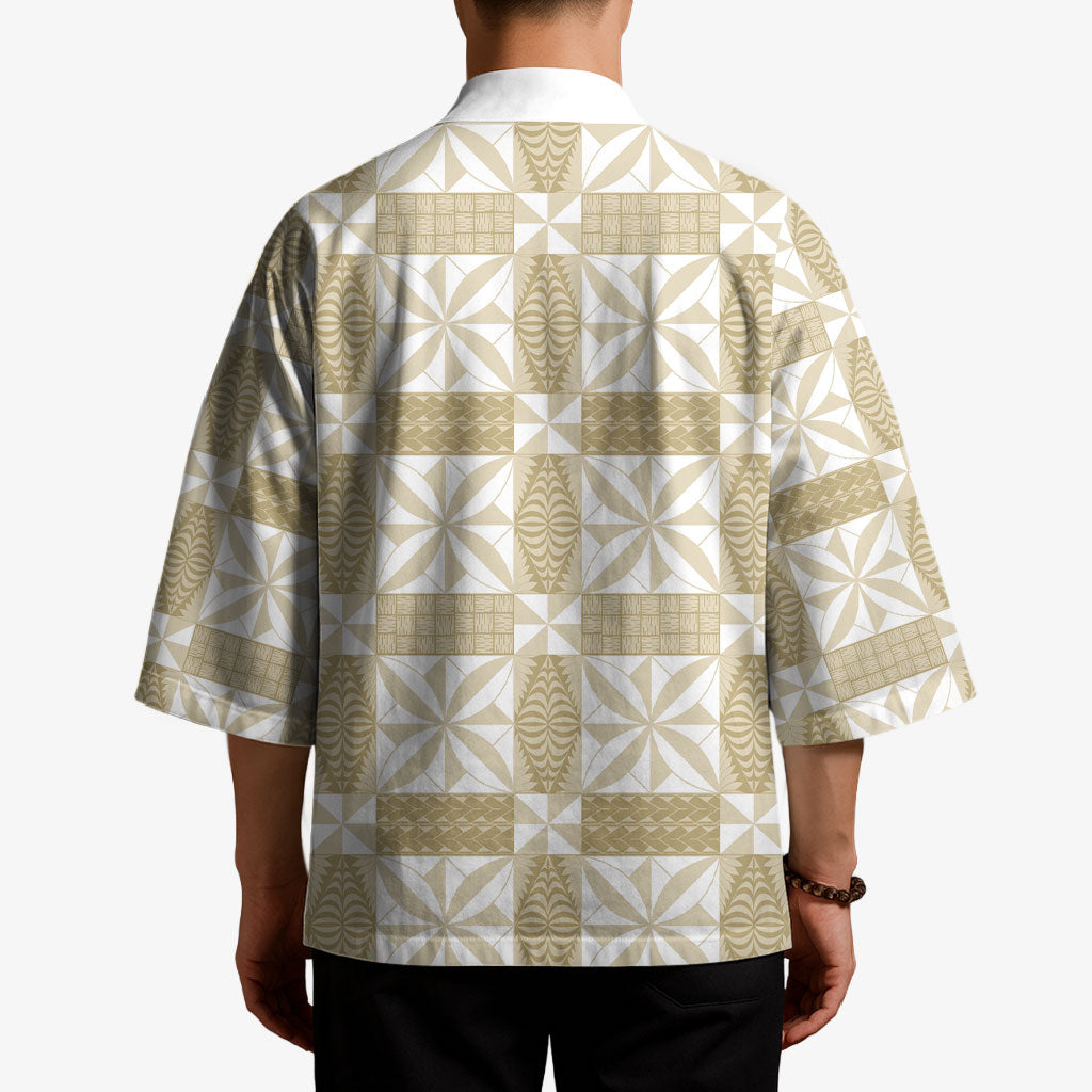 Beige Ngatu Pattern Malo e Lelei Tonga Kimono LT14 - Polynesian Pride