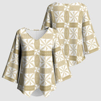 Beige Ngatu Pattern Malo e Lelei Tonga Kimono Sleeve Blouse LT14 - Polynesian Pride