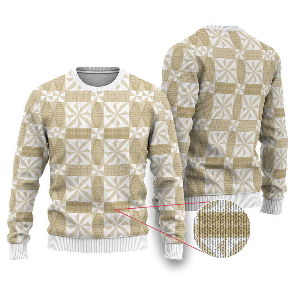 Beige Ngatu Pattern Malo e Lelei Tonga Ugly Christmas Sweater LT14 Beige - Polynesian Pride