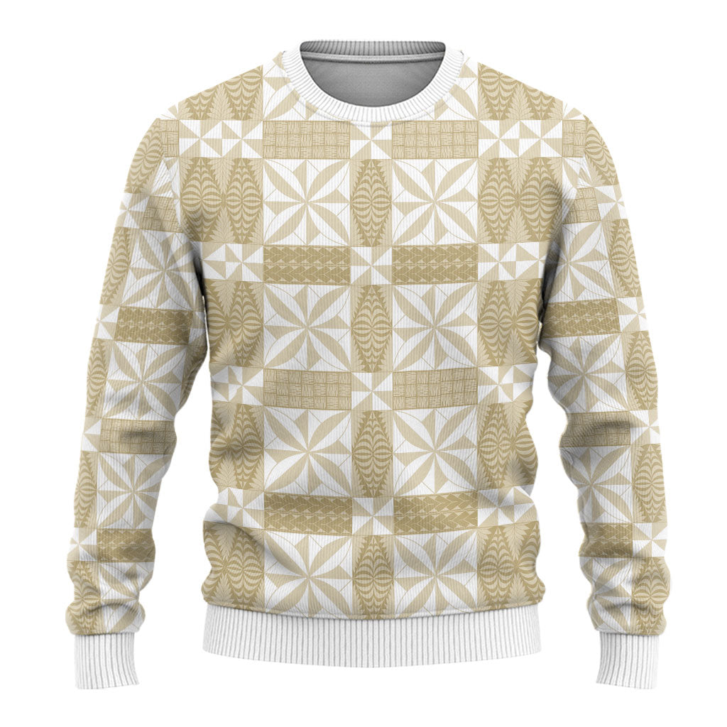 Beige Ngatu Pattern Malo e Lelei Tonga Ugly Christmas Sweater LT14 - Polynesian Pride