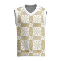 Beige Ngatu Pattern Malo e Lelei Tonga Christmas Knitted V-Neck Vest LT14 Beige - Polynesian Pride