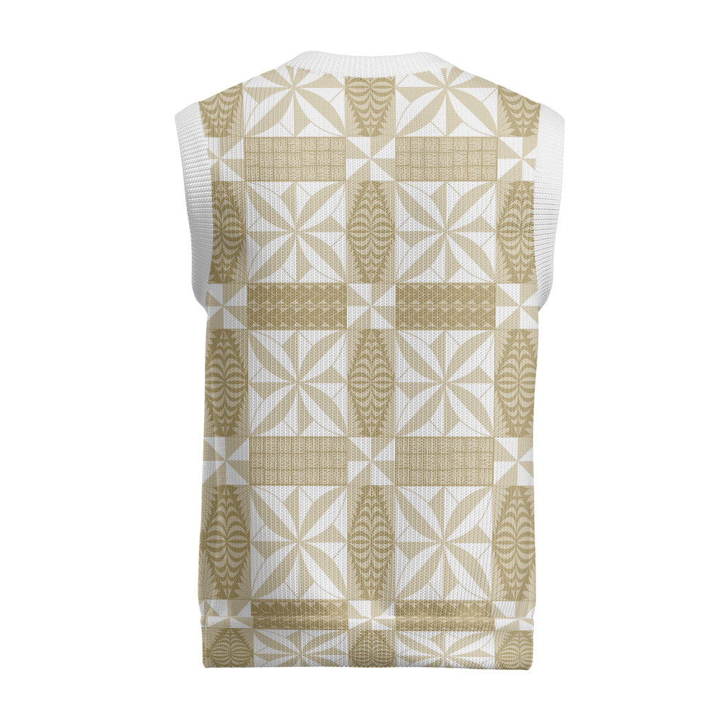 Beige Ngatu Pattern Malo e Lelei Tonga Christmas Knitted V-Neck Vest LT14 - Polynesian Pride