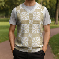 Beige Ngatu Pattern Malo e Lelei Tonga Christmas Knitted V-Neck Vest LT14 - Polynesian Pride