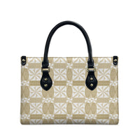 Beige Ngatu Pattern Malo e Lelei Tonga Leather Bag LT14 - Polynesian Pride