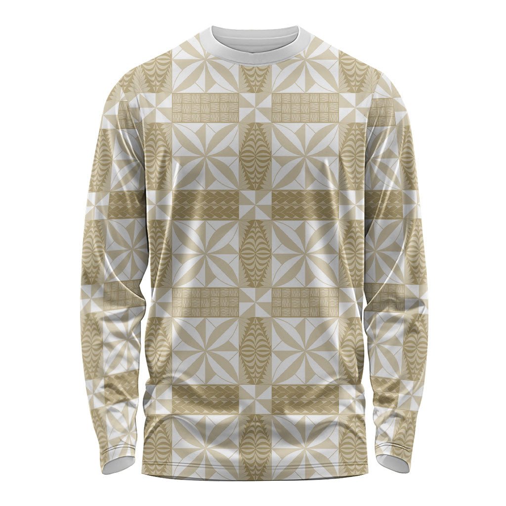 Beige Ngatu Pattern Malo e Lelei Tonga Long Sleeve Shirt LT14 Unisex Beige - Polynesian Pride