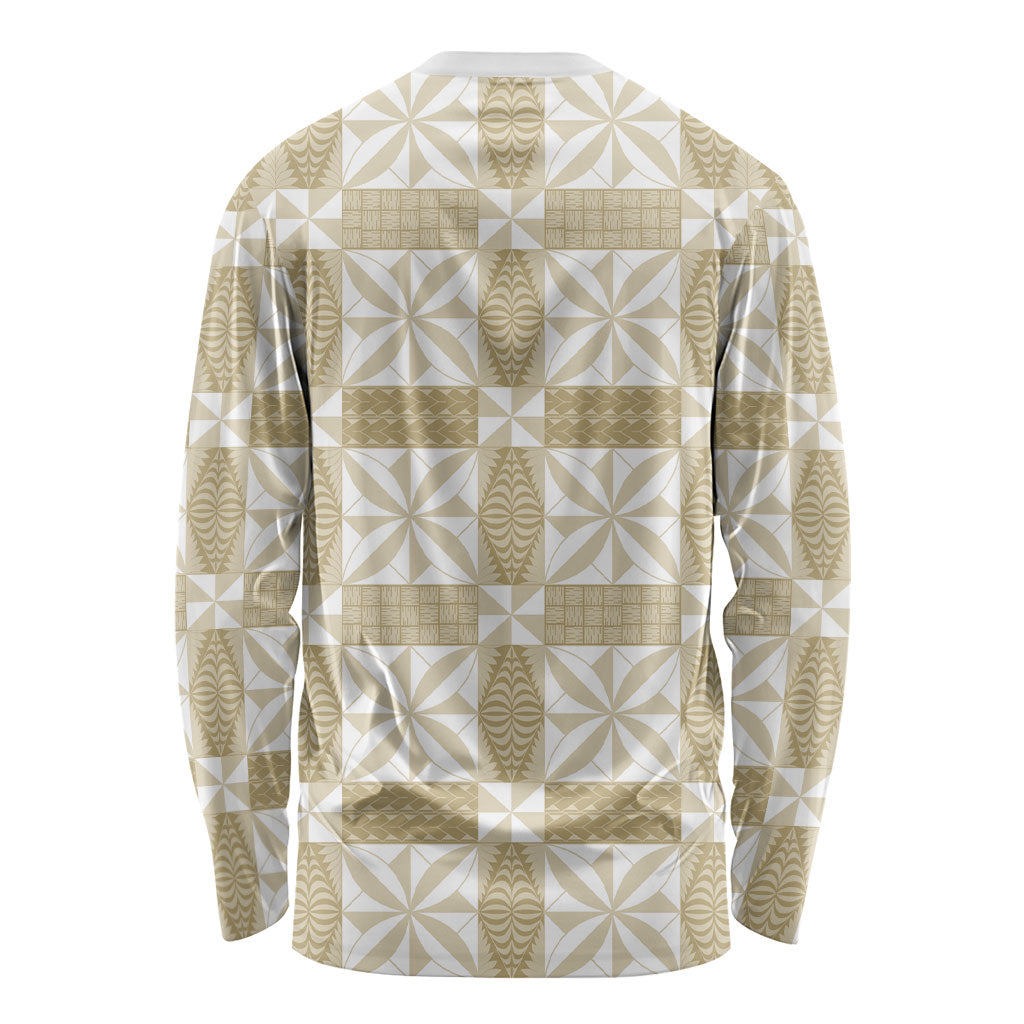Beige Ngatu Pattern Malo e Lelei Tonga Long Sleeve Shirt LT14 - Polynesian Pride