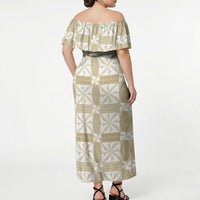 Beige Ngatu Pattern Malo e Lelei Tonga Off Shoulder Maxi Dress LT14 - Polynesian Pride