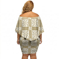 Beige Ngatu Pattern Malo e Lelei Tonga Off Shoulder Short Dress LT14 - Polynesian Pride