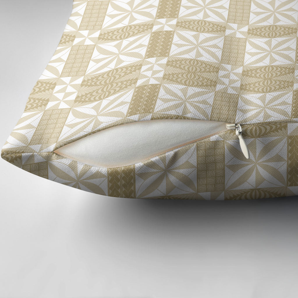 Beige Ngatu Pattern Malo e Lelei Tonga Pillow Cover LT14 - Polynesian Pride