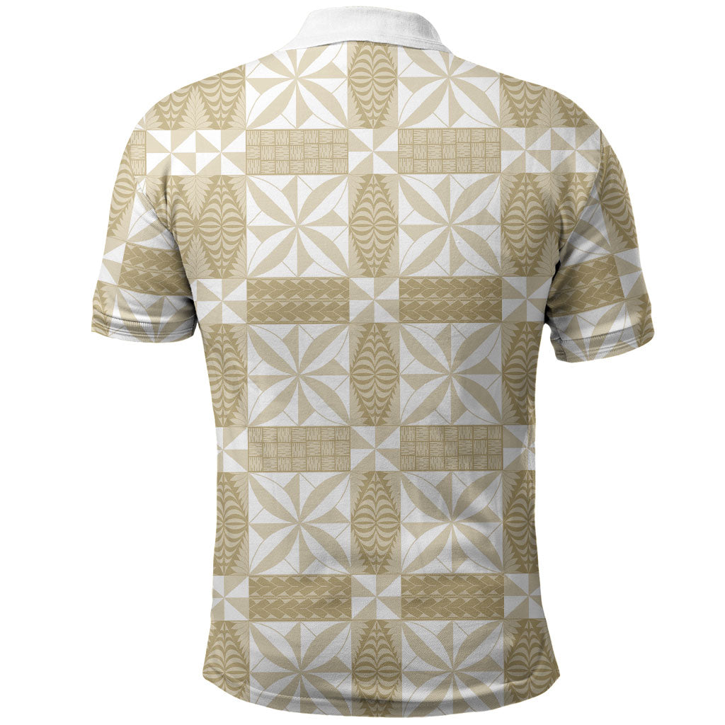 Beige Ngatu Pattern Malo e Lelei Tonga Polo Shirt LT14 - Polynesian Pride