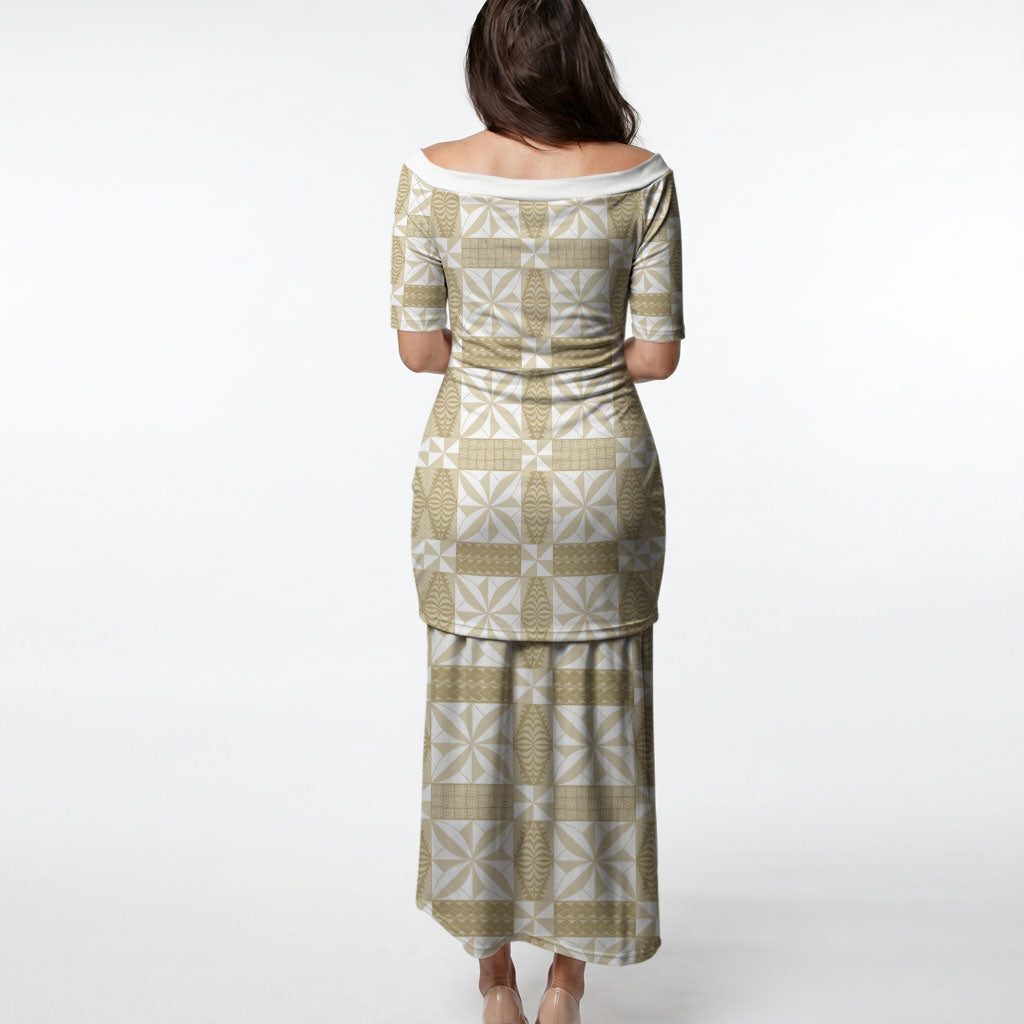 Beige Ngatu Pattern Malo e Lelei Tonga Puletasi LT14 - Polynesian Pride