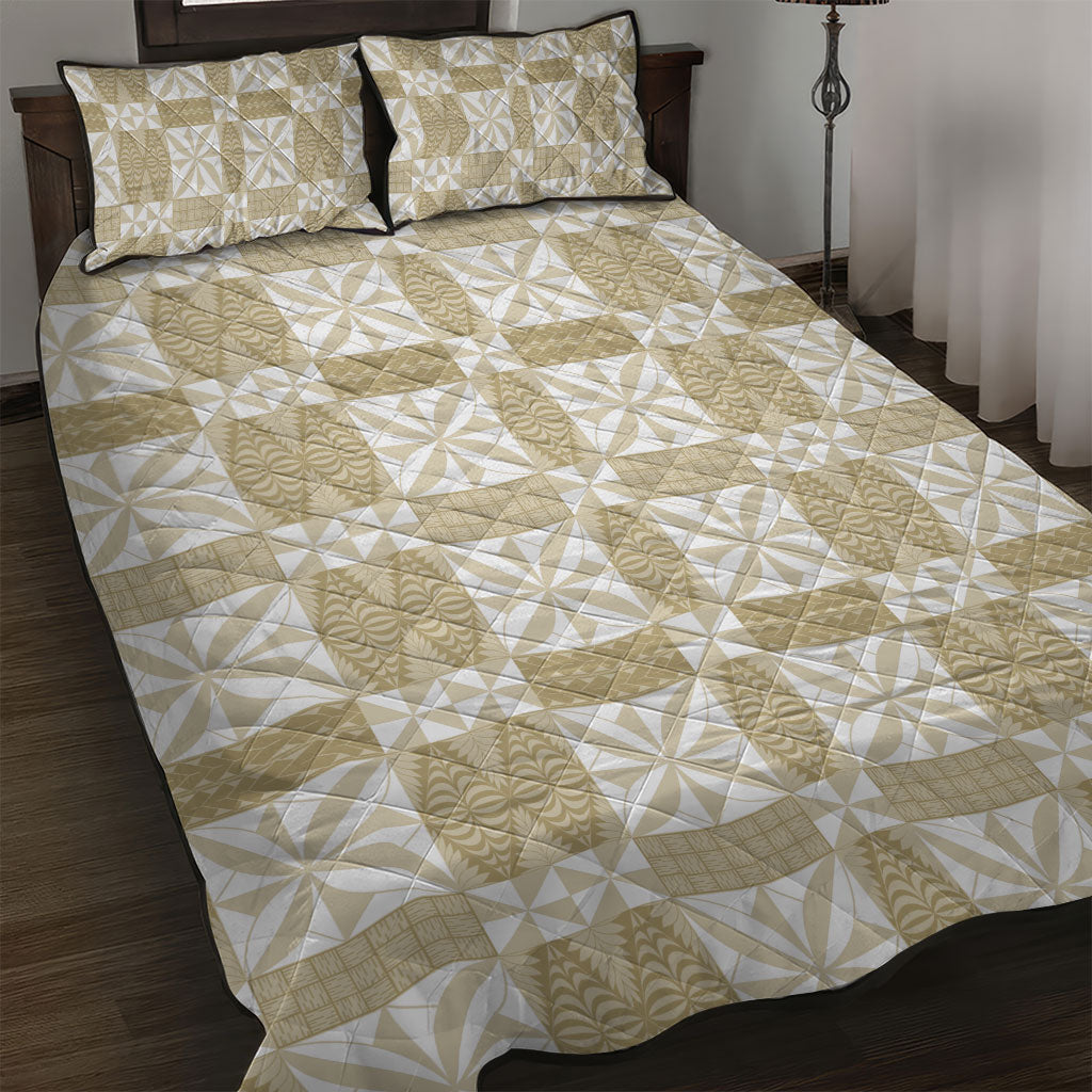 Beige Ngatu Pattern Malo e Lelei Tonga Quilt Bed Set LT14 Beige - Polynesian Pride