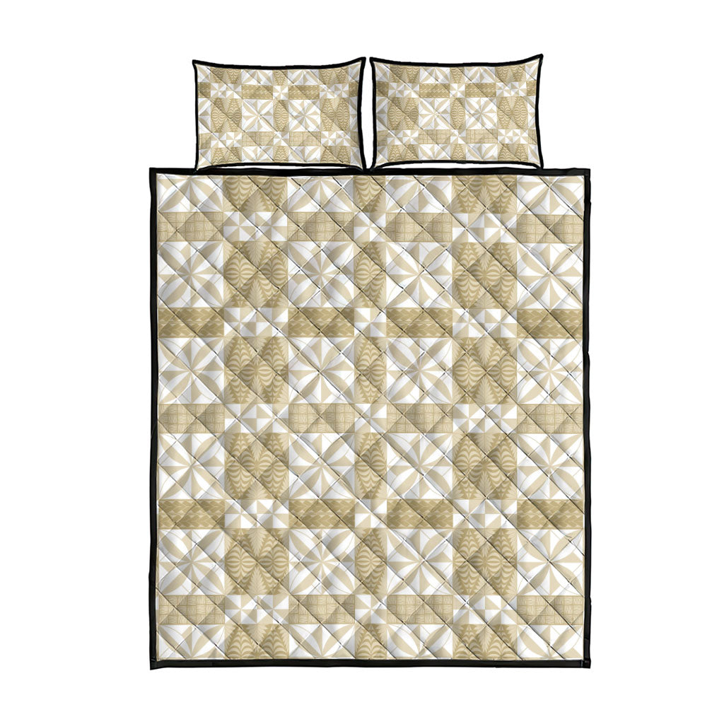 Beige Ngatu Pattern Malo e Lelei Tonga Quilt Bed Set LT14 - Polynesian Pride