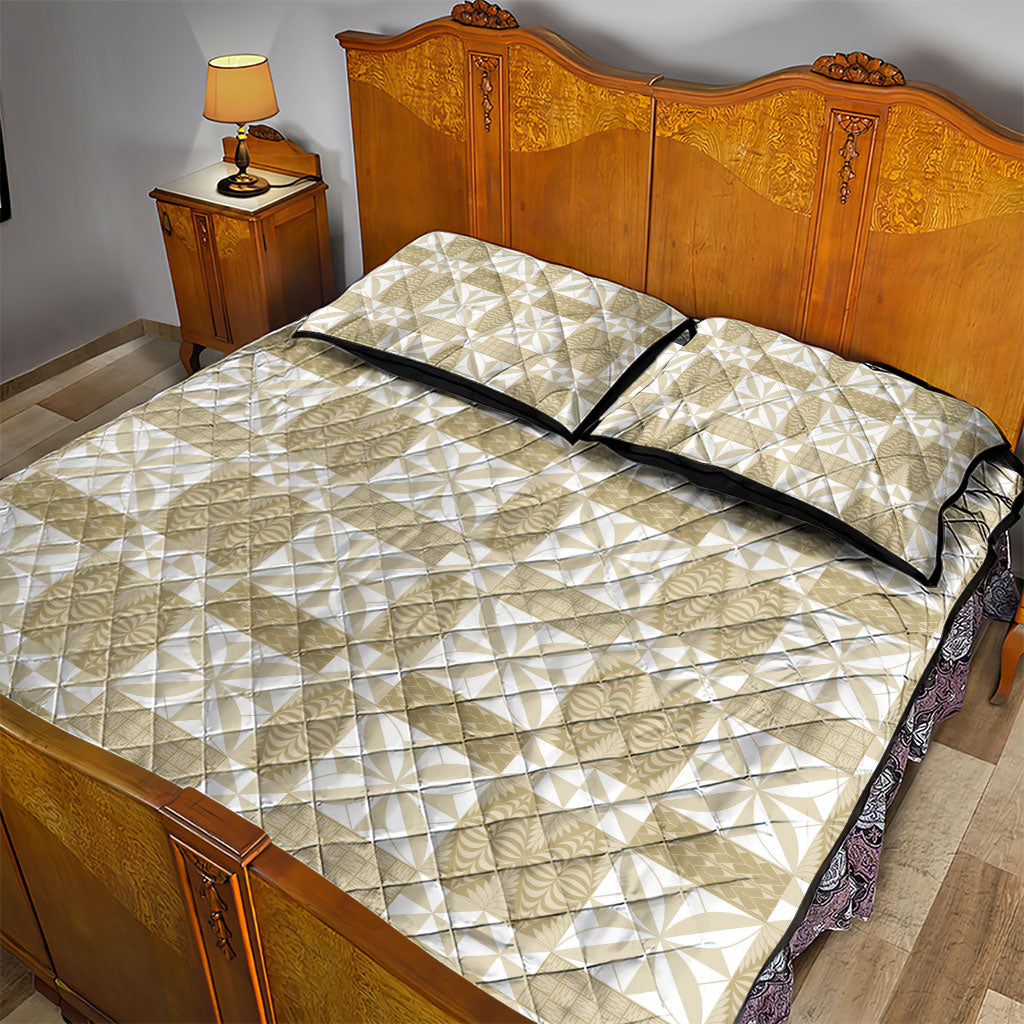 Beige Ngatu Pattern Malo e Lelei Tonga Quilt Bed Set LT14 - Polynesian Pride
