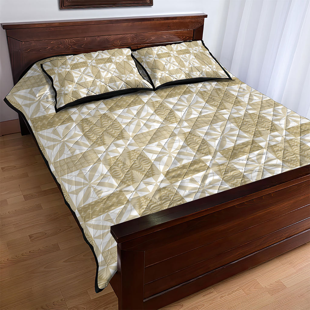 Beige Ngatu Pattern Malo e Lelei Tonga Quilt Bed Set LT14 - Polynesian Pride