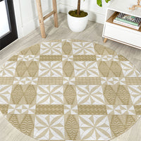 Beige Ngatu Pattern Malo e Lelei Tonga Round Carpet LT14 Beige - Polynesian Pride