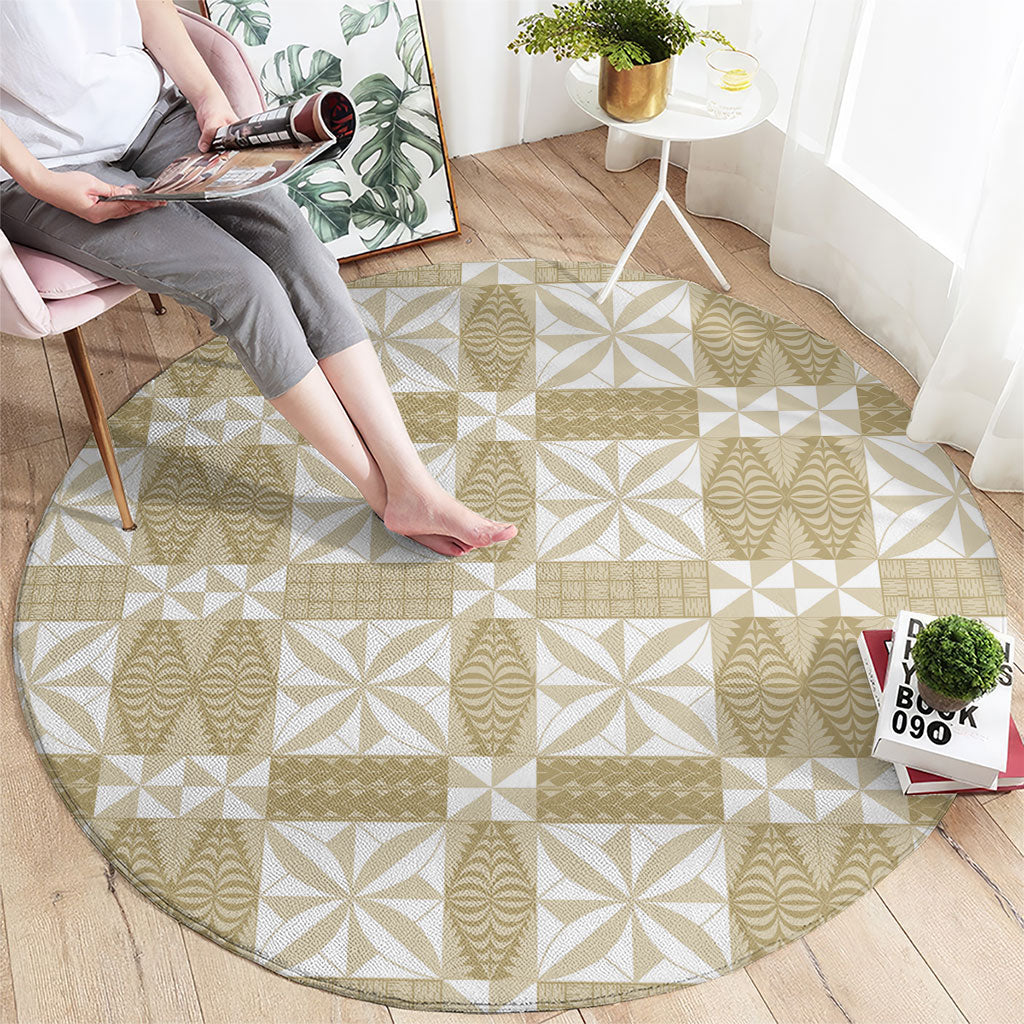 Beige Ngatu Pattern Malo e Lelei Tonga Round Carpet LT14 - Polynesian Pride