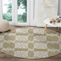 Beige Ngatu Pattern Malo e Lelei Tonga Round Carpet LT14 - Polynesian Pride