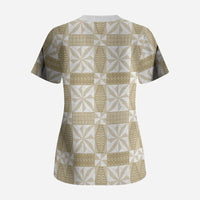 Beige Ngatu Pattern Malo e Lelei Tonga Scrub Top LT14 - Polynesian Pride