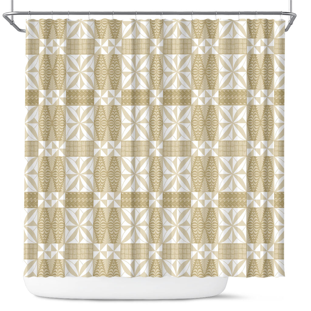 Beige Ngatu Pattern Malo e Lelei Tonga Shower Curtain LT14 Beige - Polynesian Pride
