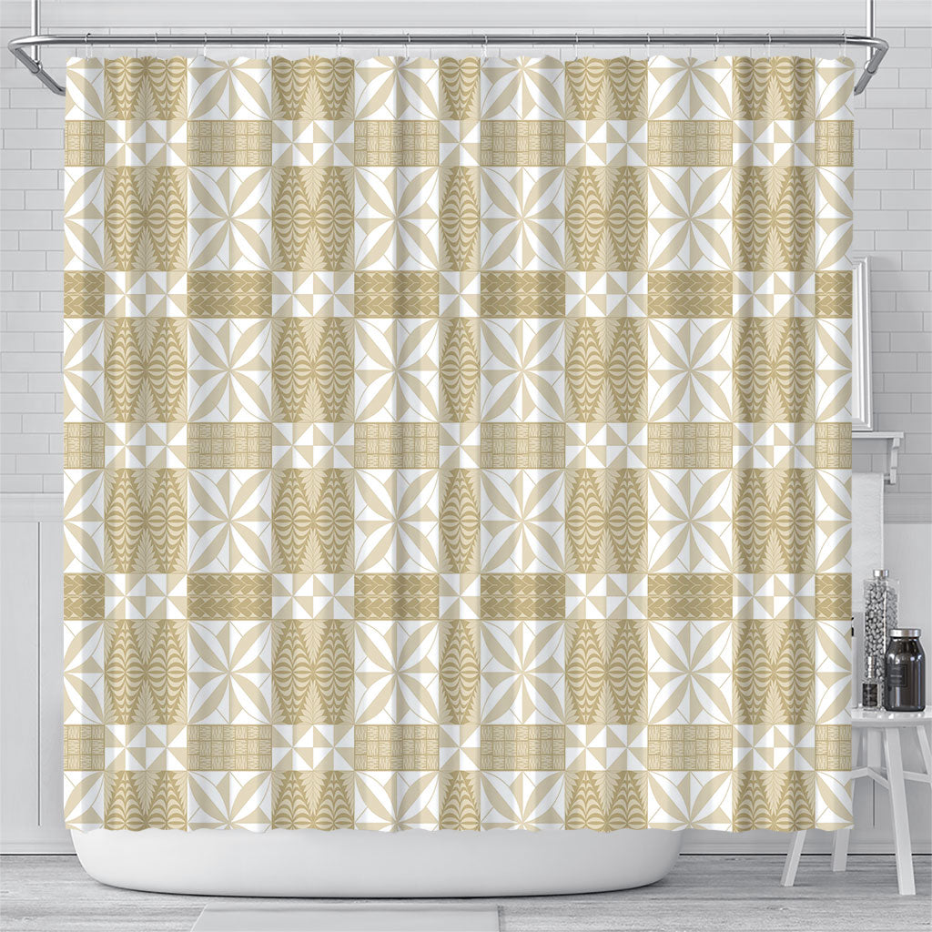 Beige Ngatu Pattern Malo e Lelei Tonga Shower Curtain LT14 - Polynesian Pride