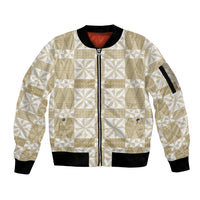 Beige Ngatu Pattern Malo e Lelei Tonga Sleeve Zip Bomber Jacket LT14 Unisex Beige - Polynesian Pride