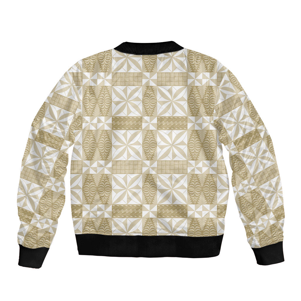 Beige Ngatu Pattern Malo e Lelei Tonga Sleeve Zip Bomber Jacket LT14 - Polynesian Pride