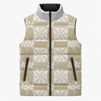 Beige Ngatu Pattern Malo e Lelei Tonga Sleeveless Puffer Jacket LT14 Unisex Beige - Polynesian Pride