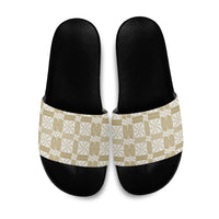 Beige Ngatu Pattern Malo e Lelei Tonga Slide Sandals LT14 Beige - Polynesian Pride