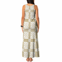 Beige Ngatu Pattern Malo e Lelei Tonga Tank Maxi Dress LT14 - Polynesian Pride