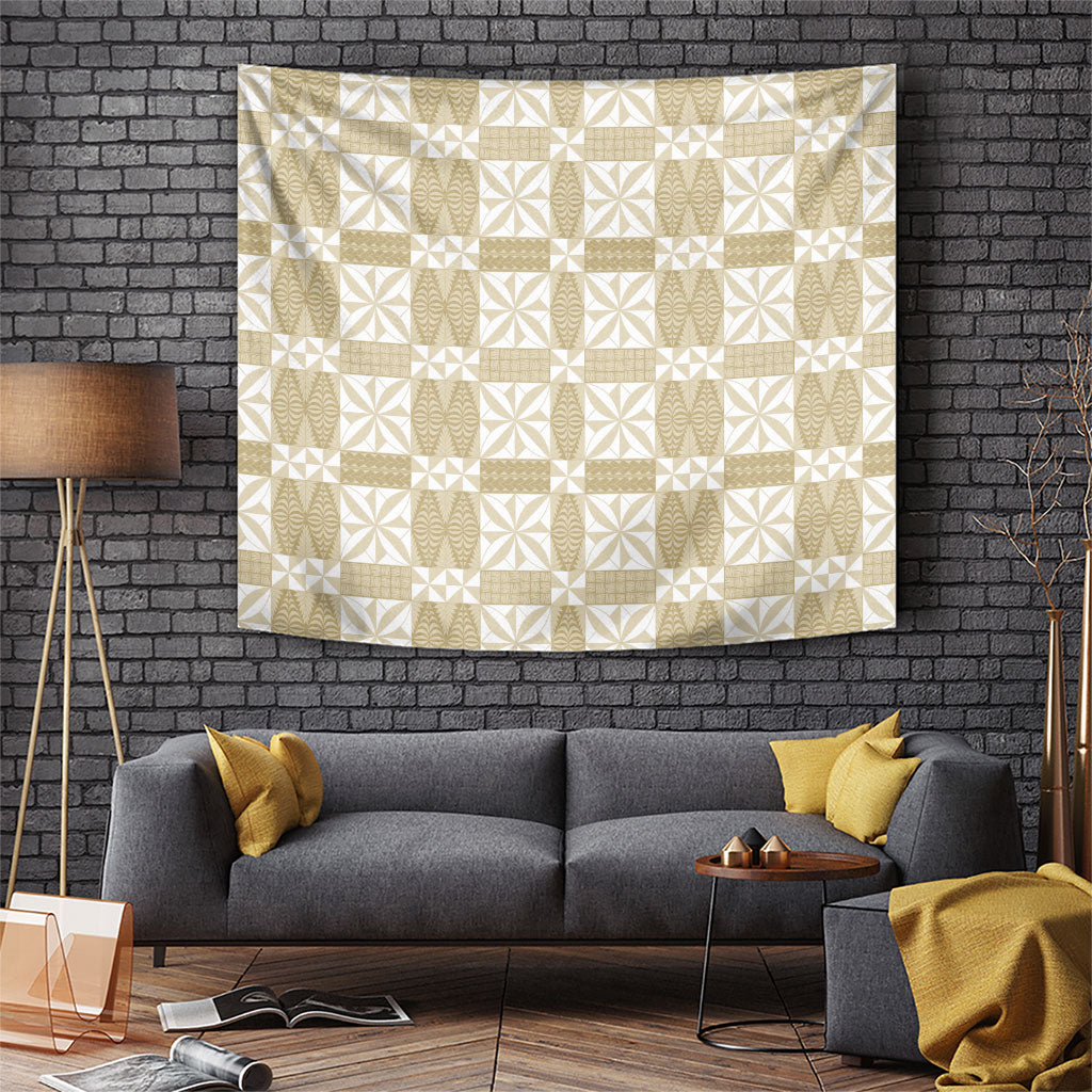 Beige Ngatu Pattern Malo e Lelei Tonga Tapestry LT14 Beige - Polynesian Pride