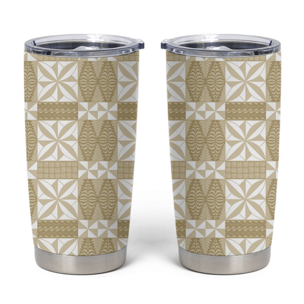 Beige Ngatu Pattern Malo e Lelei Tonga Tumbler Cup LT14 Beige - Polynesian Pride