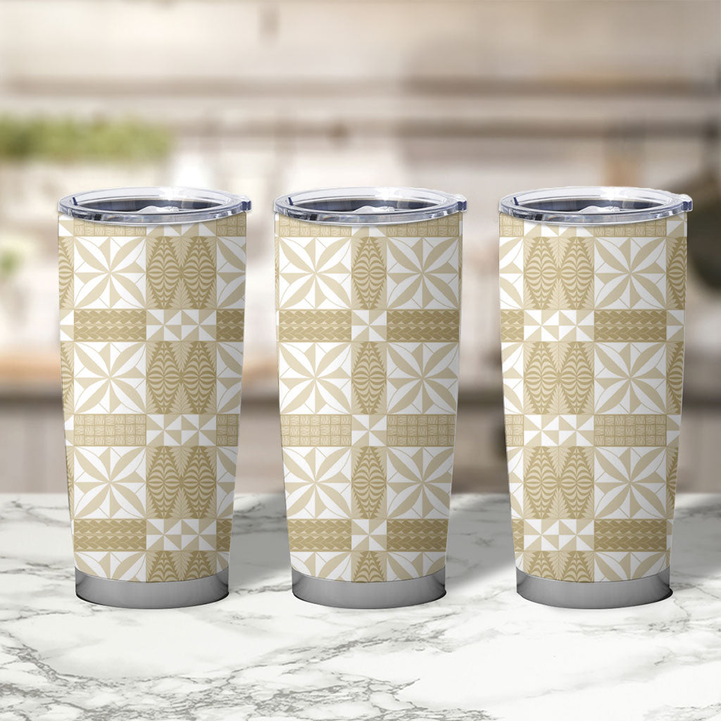 Beige Ngatu Pattern Malo e Lelei Tonga Tumbler Cup LT14 - Polynesian Pride
