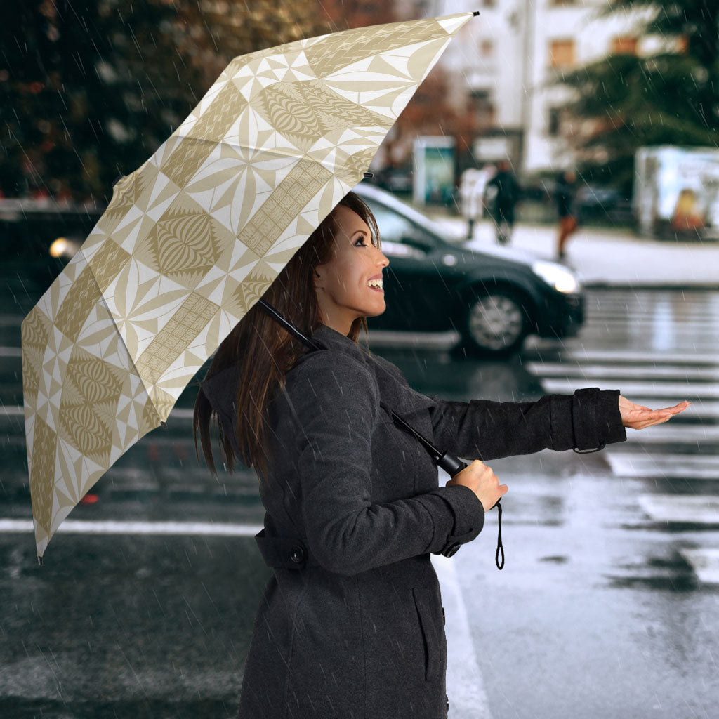 Beige Ngatu Pattern Malo e Lelei Tonga Umbrella LT14 - Polynesian Pride