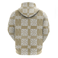 Beige Ngatu Pattern Malo e Lelei Tonga Zip Hoodie LT14 - Polynesian Pride