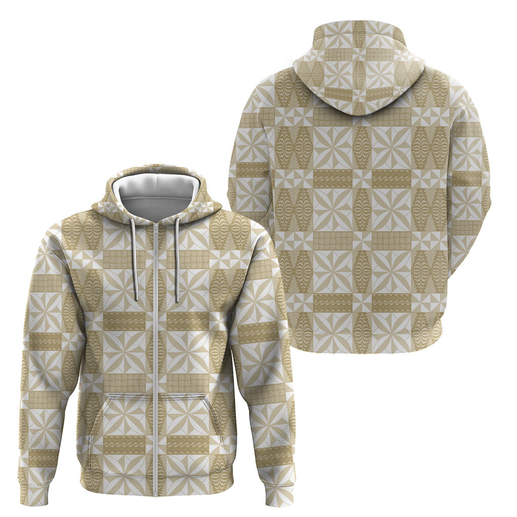 Beige Ngatu Pattern Malo e Lelei Tonga Zip Hoodie LT14 - Polynesian Pride