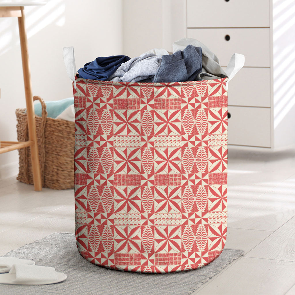 Red Ngatu Pattern Malo e Lelei Tonga Laundry Basket LT14 Red - Polynesian Pride