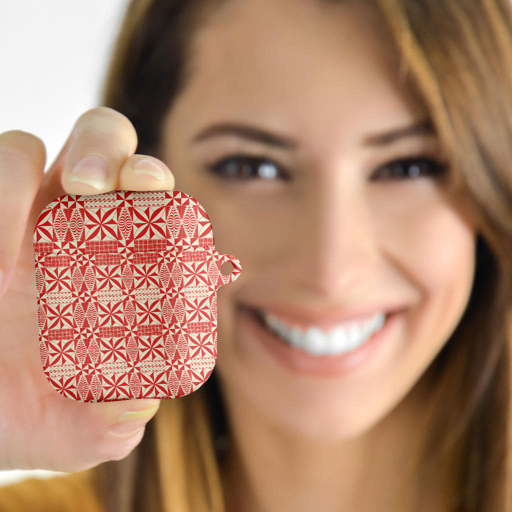 Red Ngatu Pattern Malo e Lelei Tonga AirPods Case LT14 - Polynesian Pride