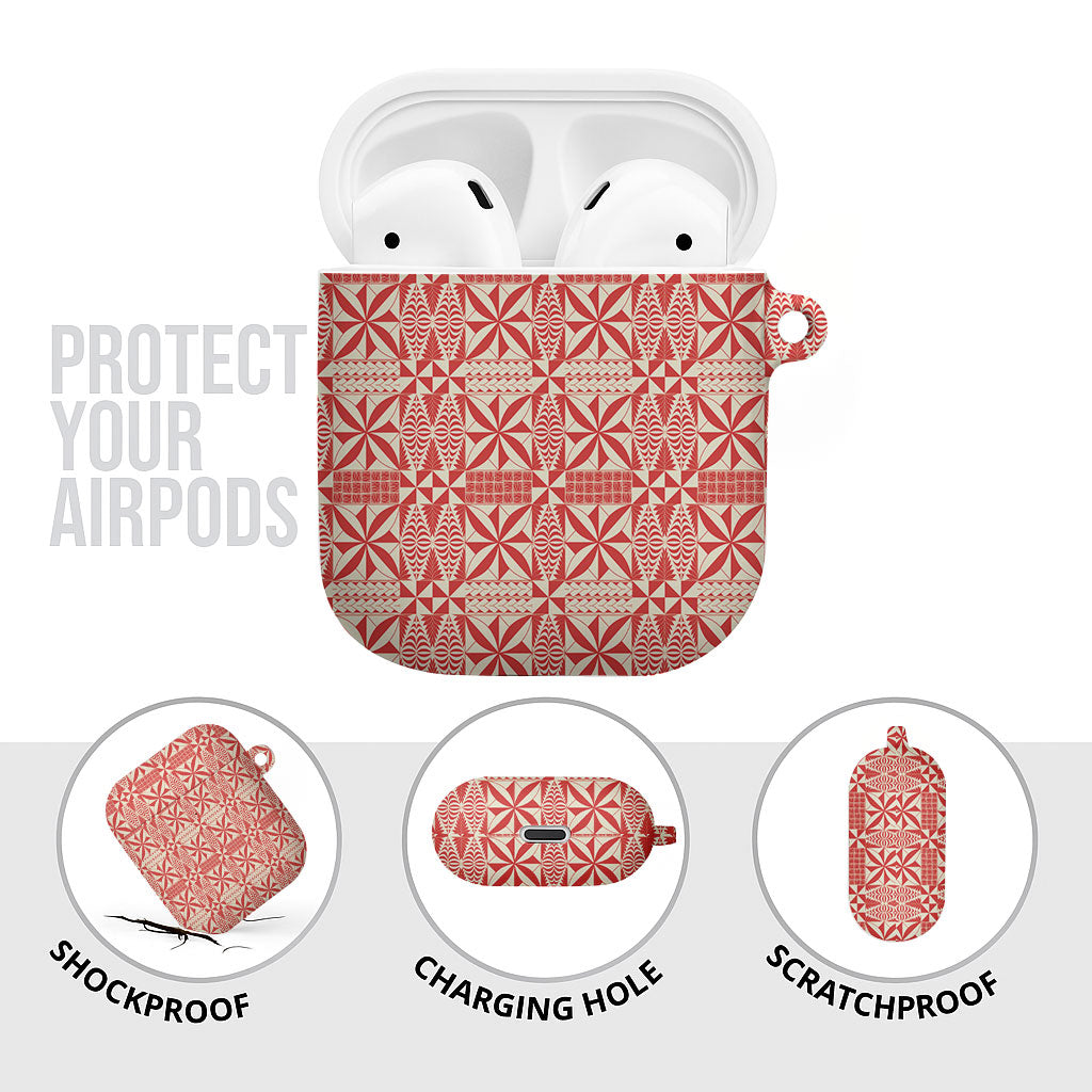 Red Ngatu Pattern Malo e Lelei Tonga AirPods Case LT14 - Polynesian Pride