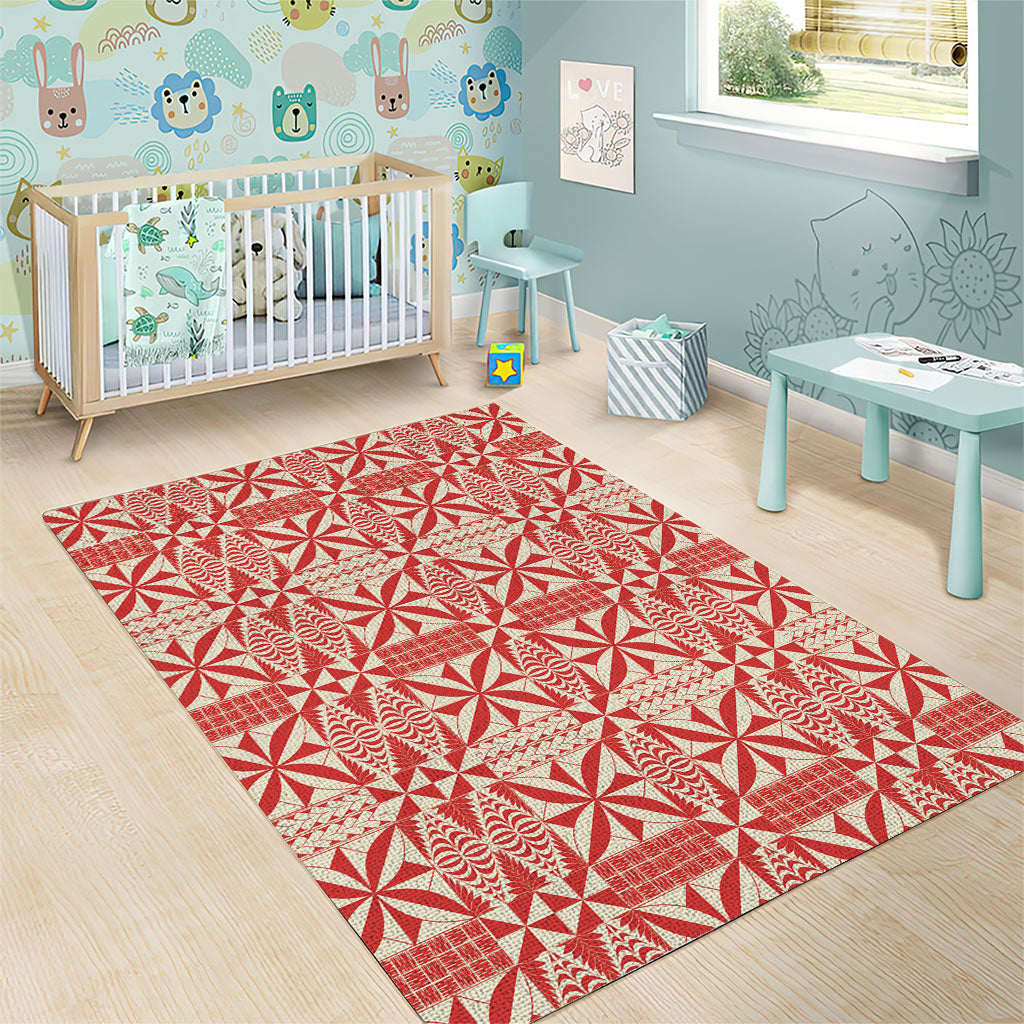 Red Ngatu Pattern Malo e Lelei Tonga Area Rug LT14 - Polynesian Pride